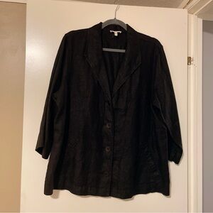 Eileen Fisher Black Button Down Linen Jacket Size XL